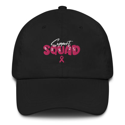 Breast Cancer Support Squad Dad Hat white x pink letters