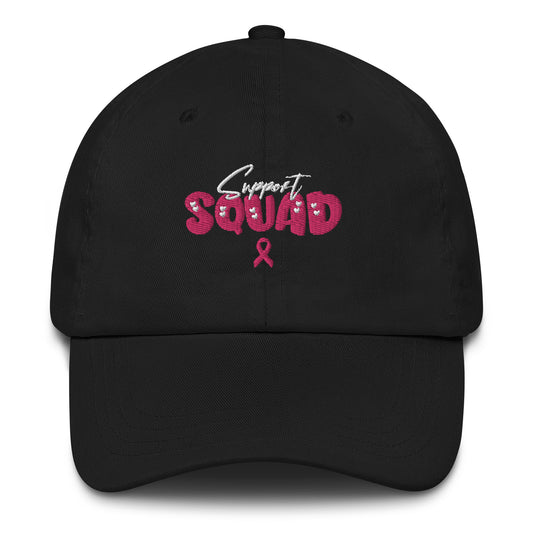 Breast Cancer Support Squad Dad Hat white x pink letters