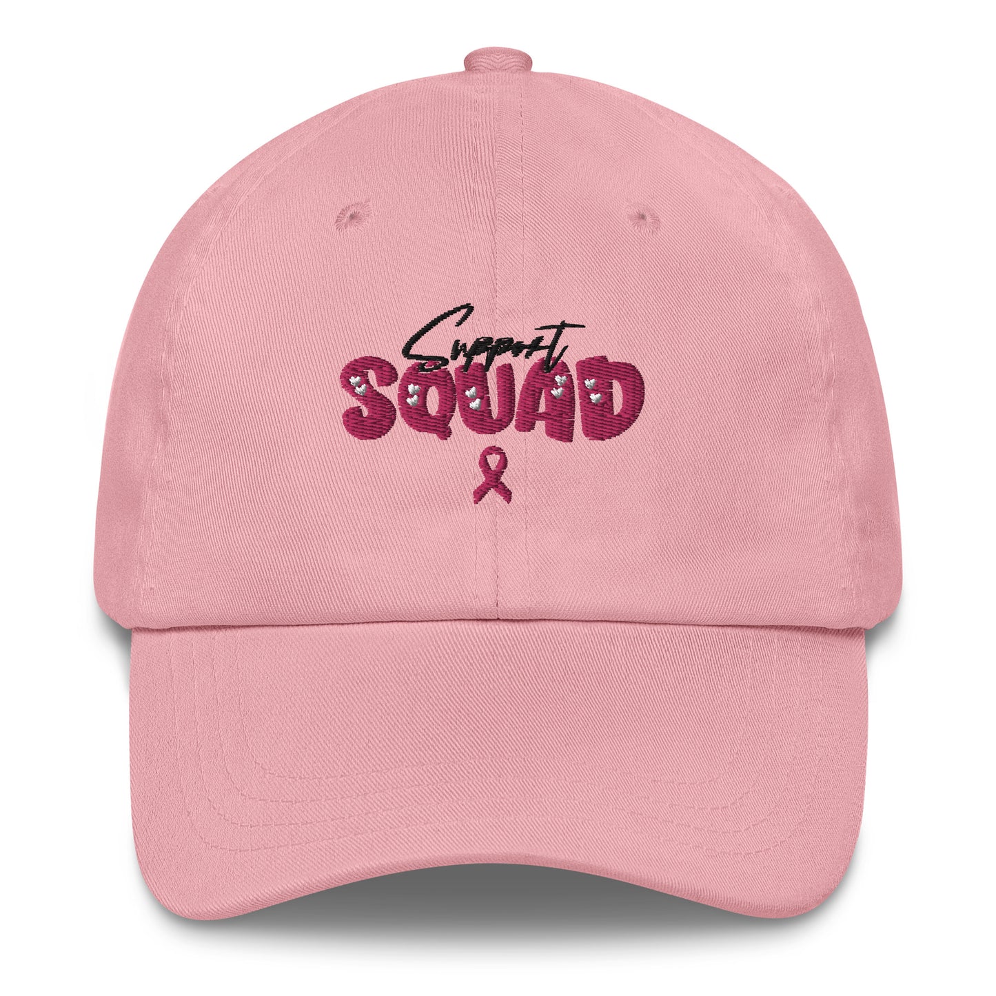 Breast Cancer Support Squad Dad Hat black x pink letters