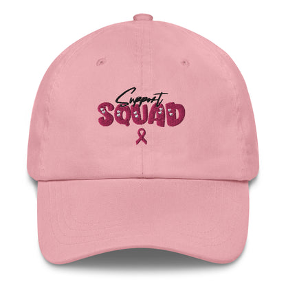 Breast Cancer Support Squad Dad Hat black x pink letters