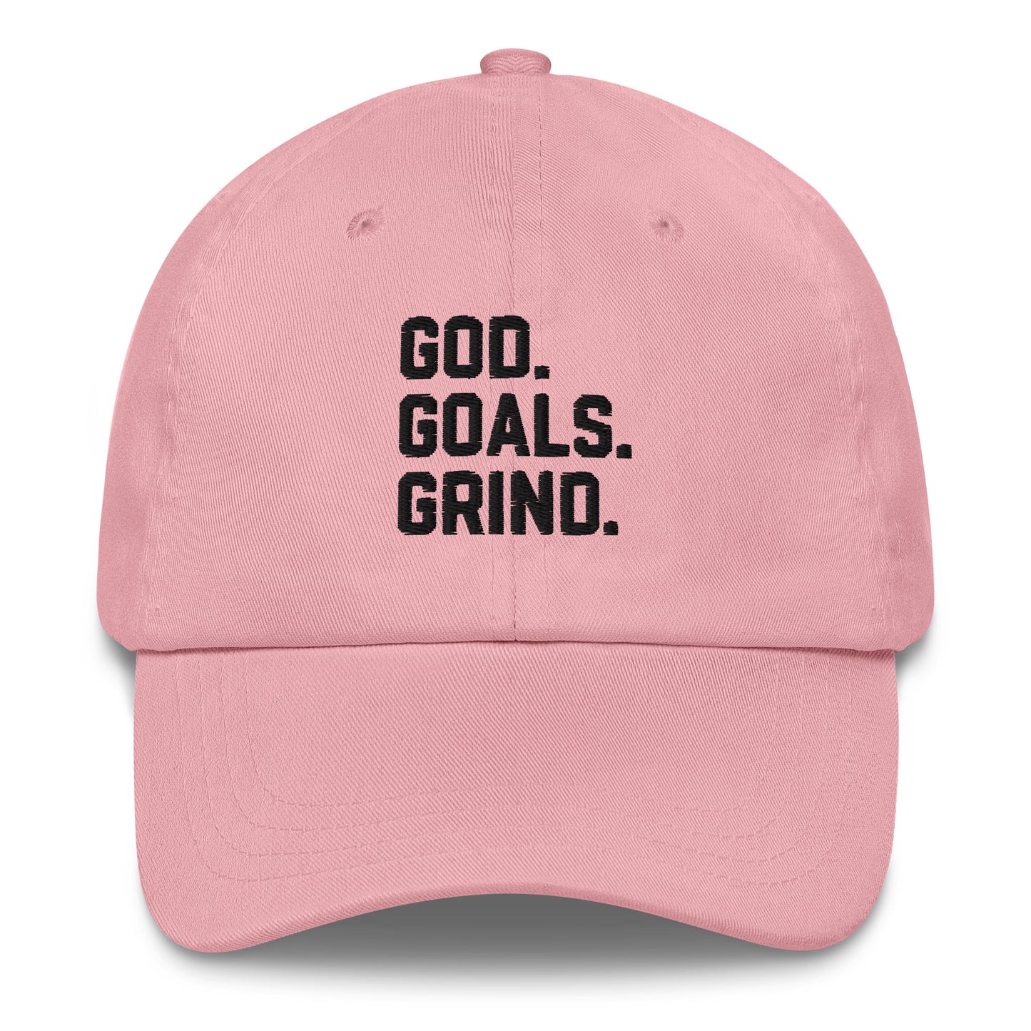 God Goals Grind Dad Hat black letters