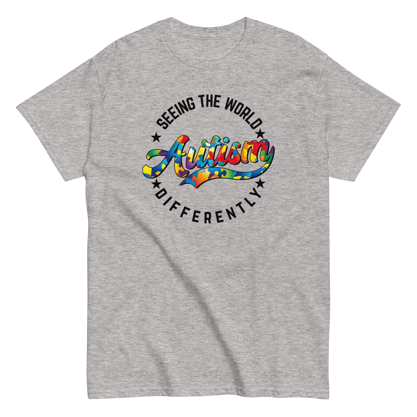 Autism Awareness Seeing The World Differently T-Shirt black letters