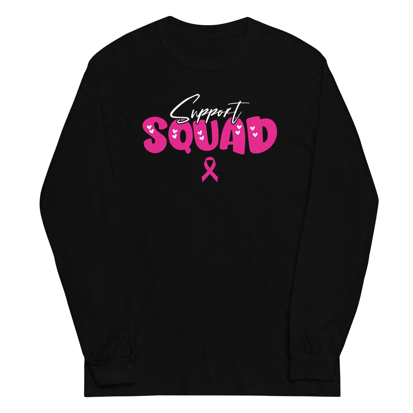 Breast Cancer Support Squad Long Sleeve T-Shirt white x pink letters