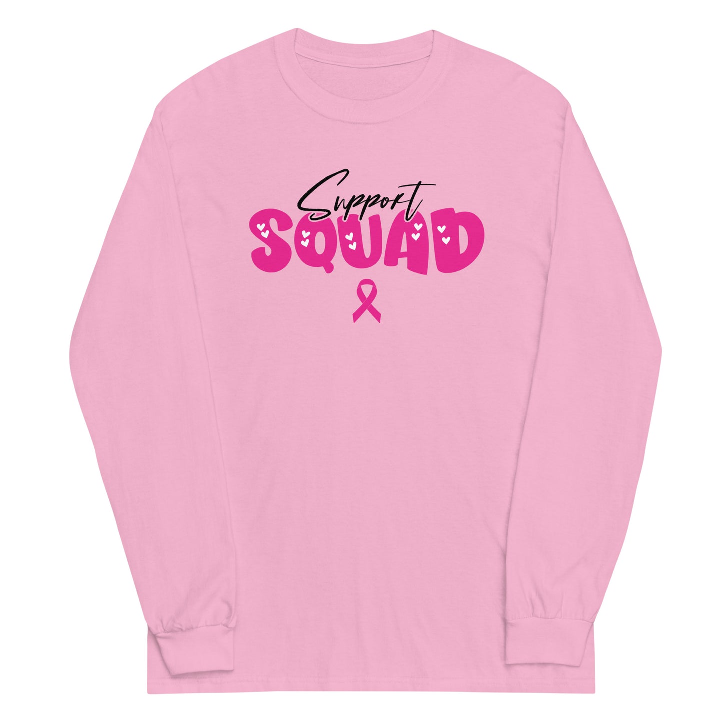 Breast Cancer Support Squad Long Sleeve T-Shirt black x pink letters