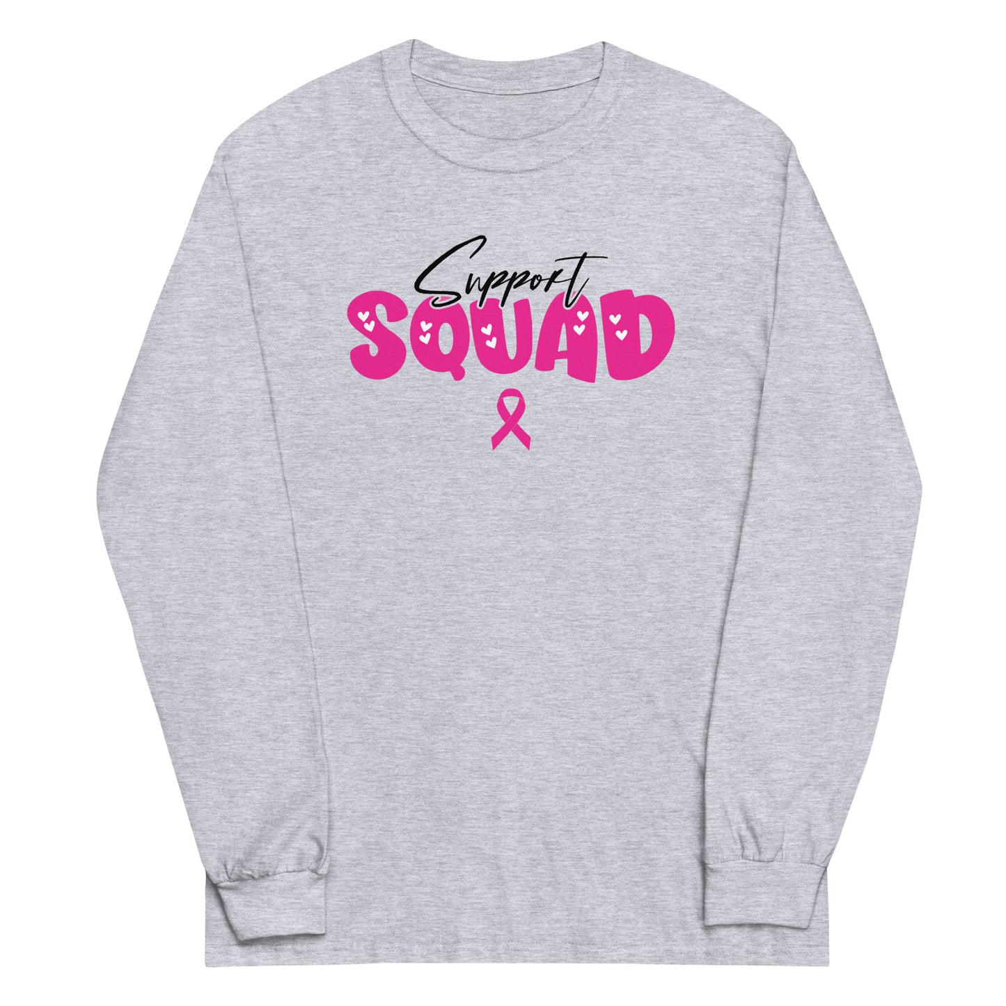 Breast Cancer Support Squad Long Sleeve T-Shirt black x pink letters