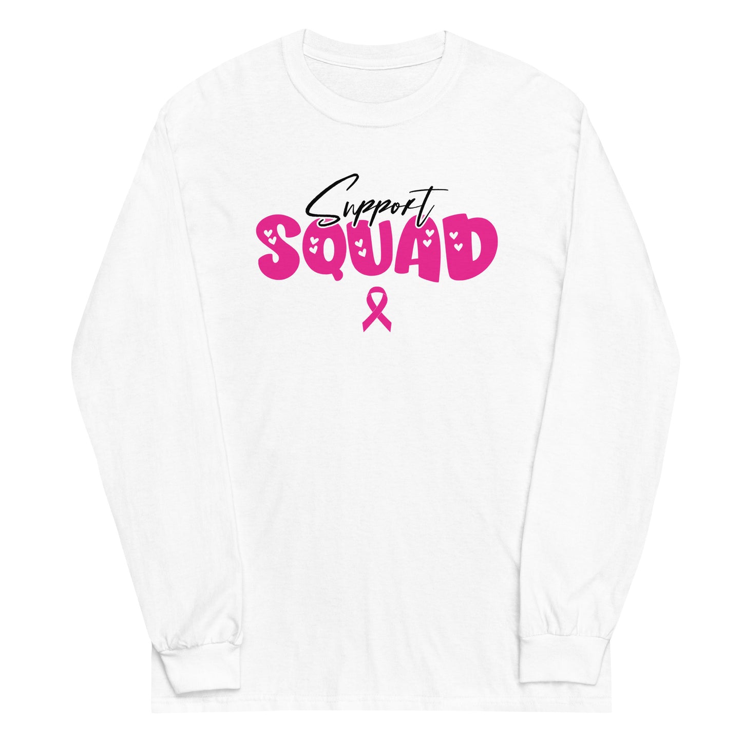 Breast Cancer Support Squad Long Sleeve T-Shirt black x pink letters