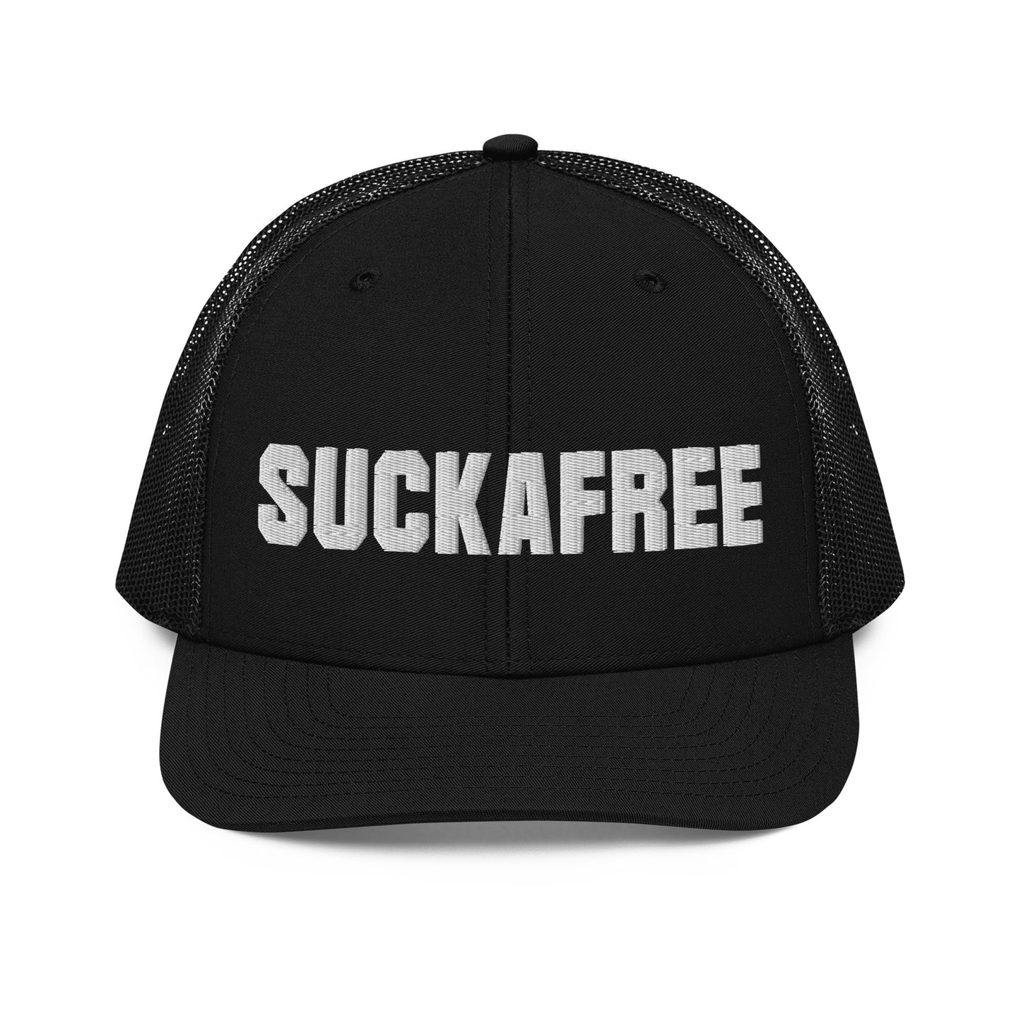 SUCKAFREE Snapback Trucker Cap white letters