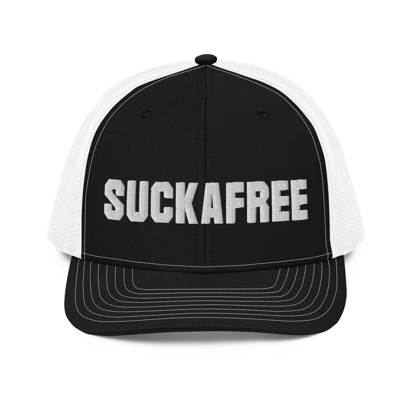 SUCKAFREE Snapback Trucker Cap white letters