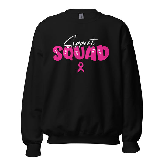 Breast Cancer Support Squad Crewneck Sweatshirt white x pink letters