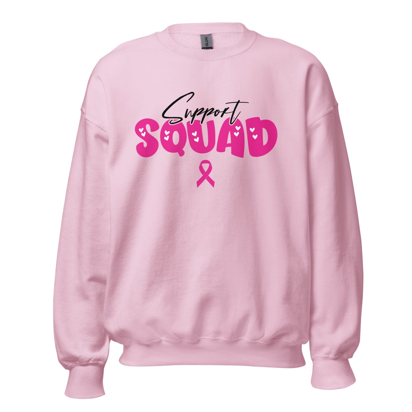 Breast Cancer Support Squad Crewneck Sweatshirt black x pink letters