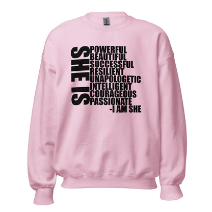 She Is Description Crewneck Sweatshirt black letters