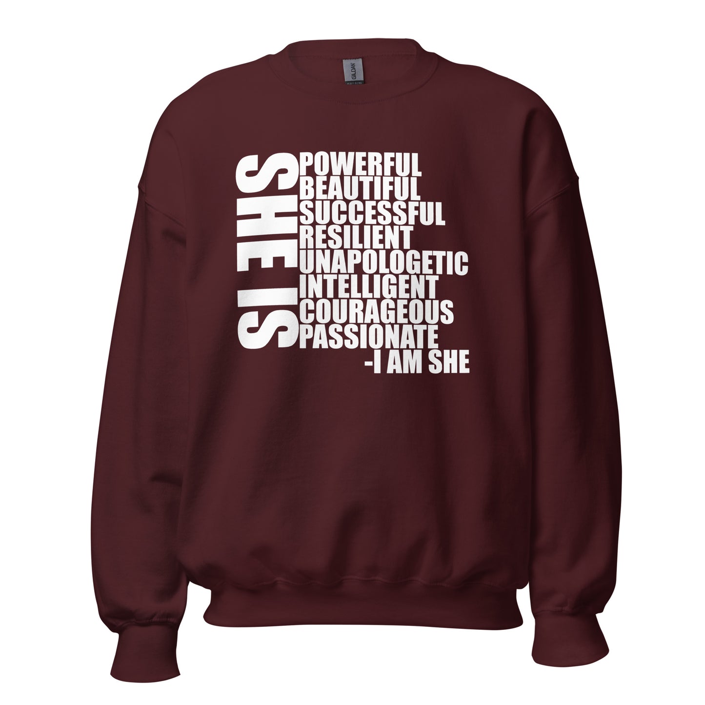 She Is Description Crewneck Sweatshirt white letters