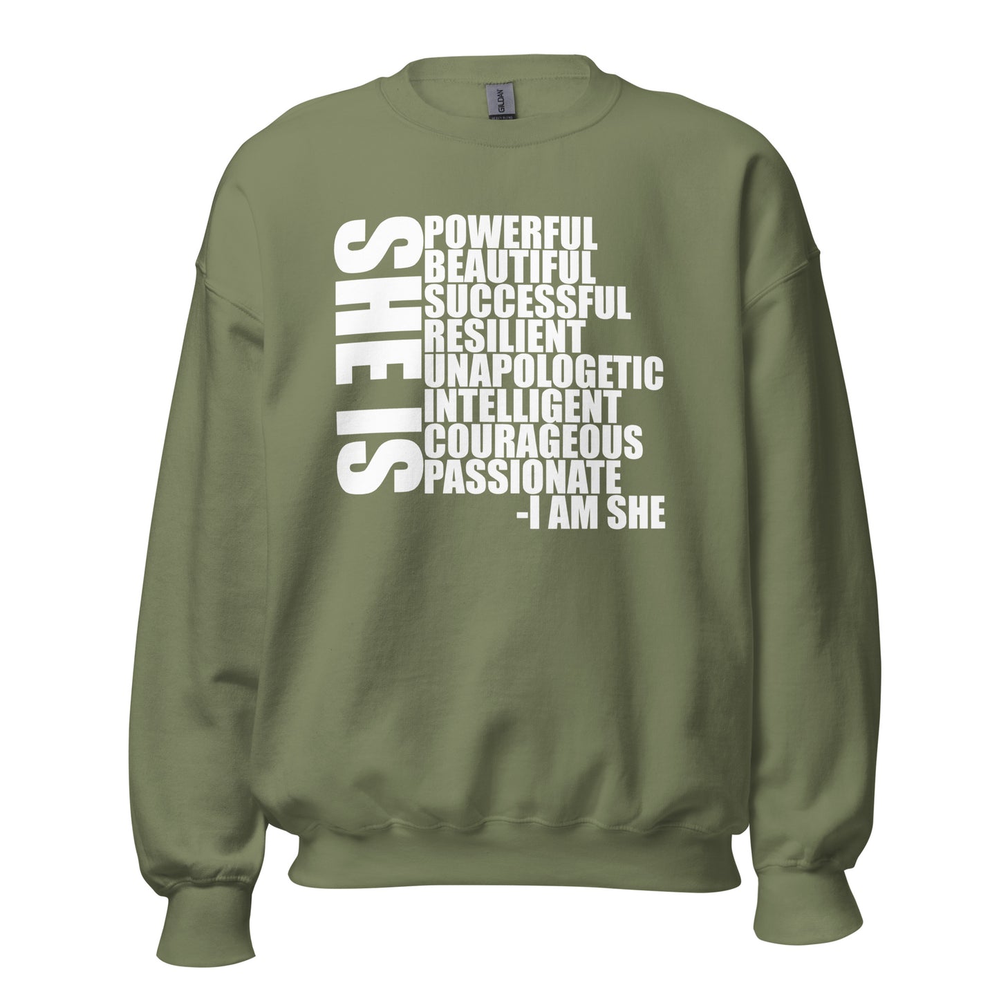 She Is Description Crewneck Sweatshirt white letters