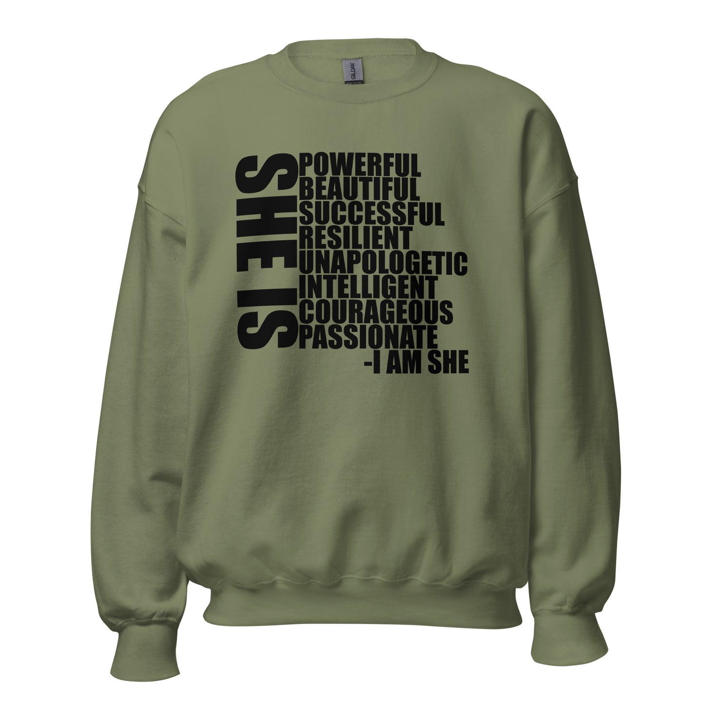 She Is Description Crewneck Sweatshirt black letters