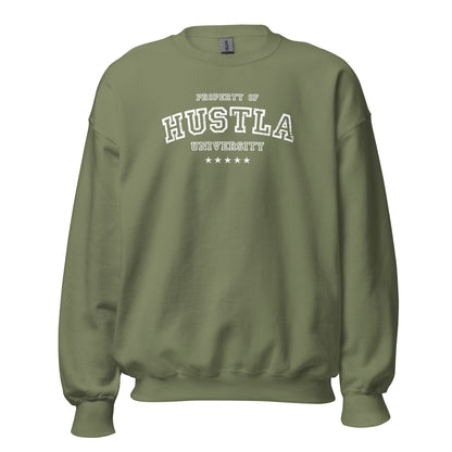 Property Of Hustla University Crewneck Sweatshirt white letters