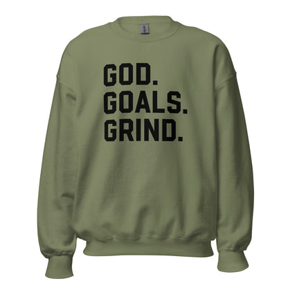 God Goals Grind Sweatshirt black letters