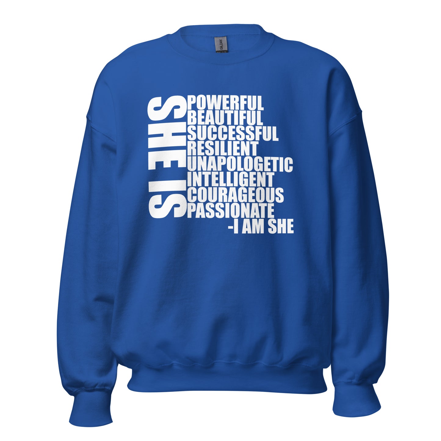 She Is Description Crewneck Sweatshirt white letters