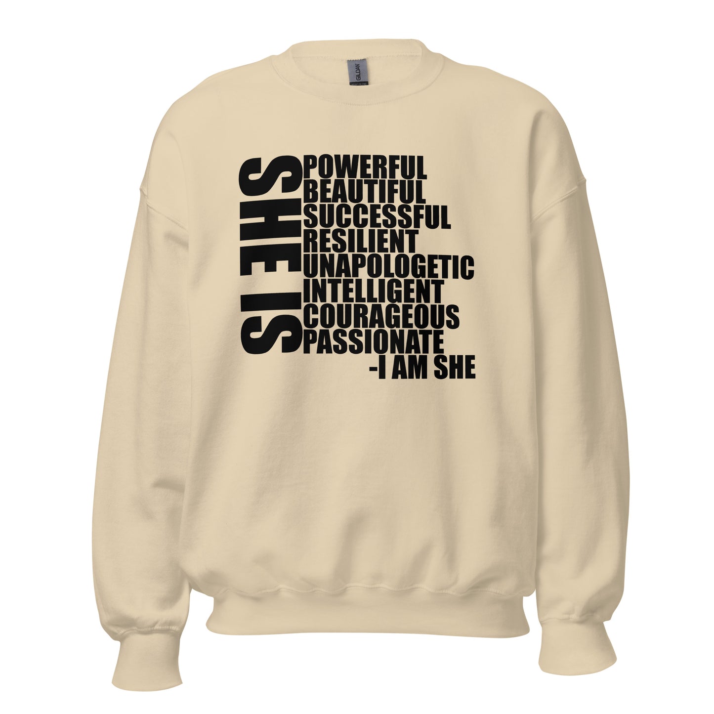 She Is Description Crewneck Sweatshirt black letters