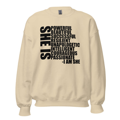 She Is Description Crewneck Sweatshirt black letters