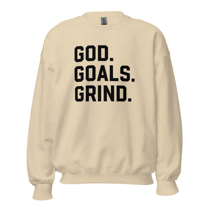 God Goals Grind Sweatshirt black letters