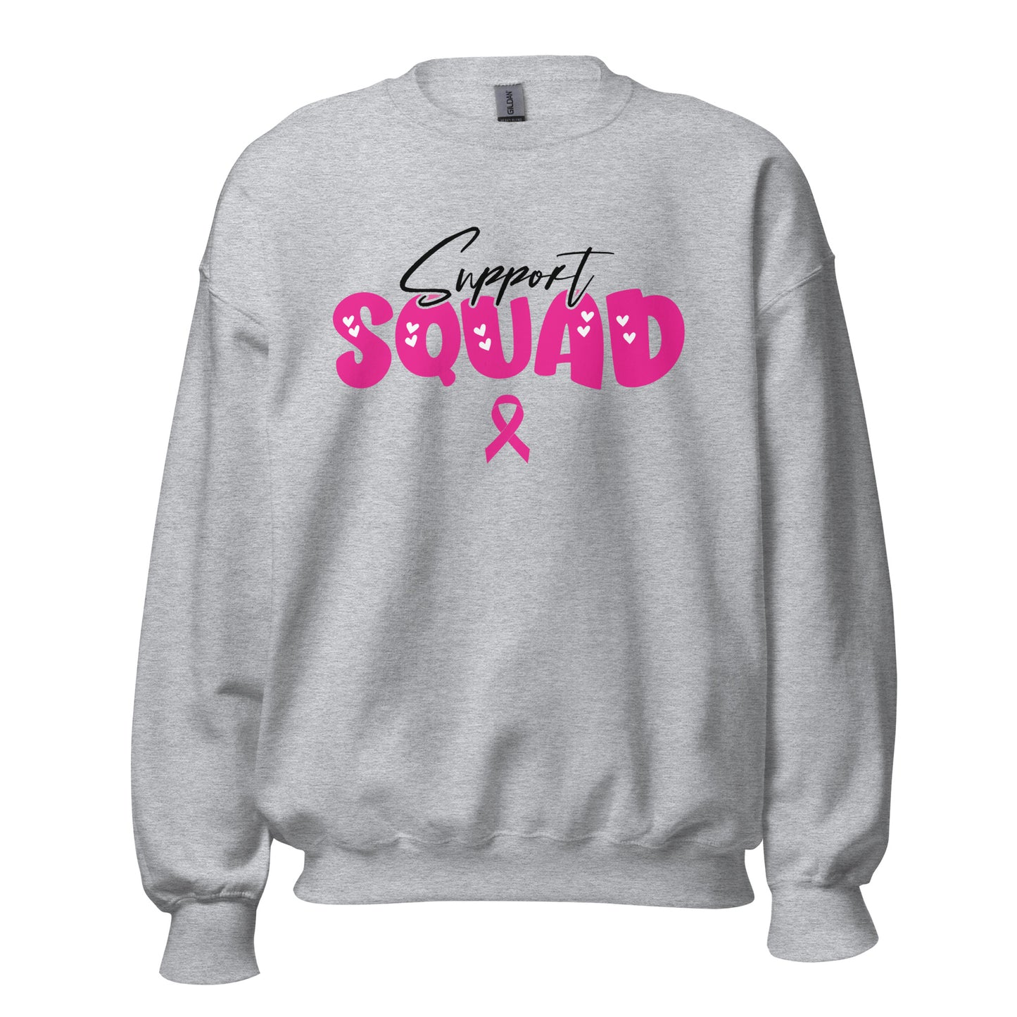 Breast Cancer Support Squad Crewneck Sweatshirt black x pink letters