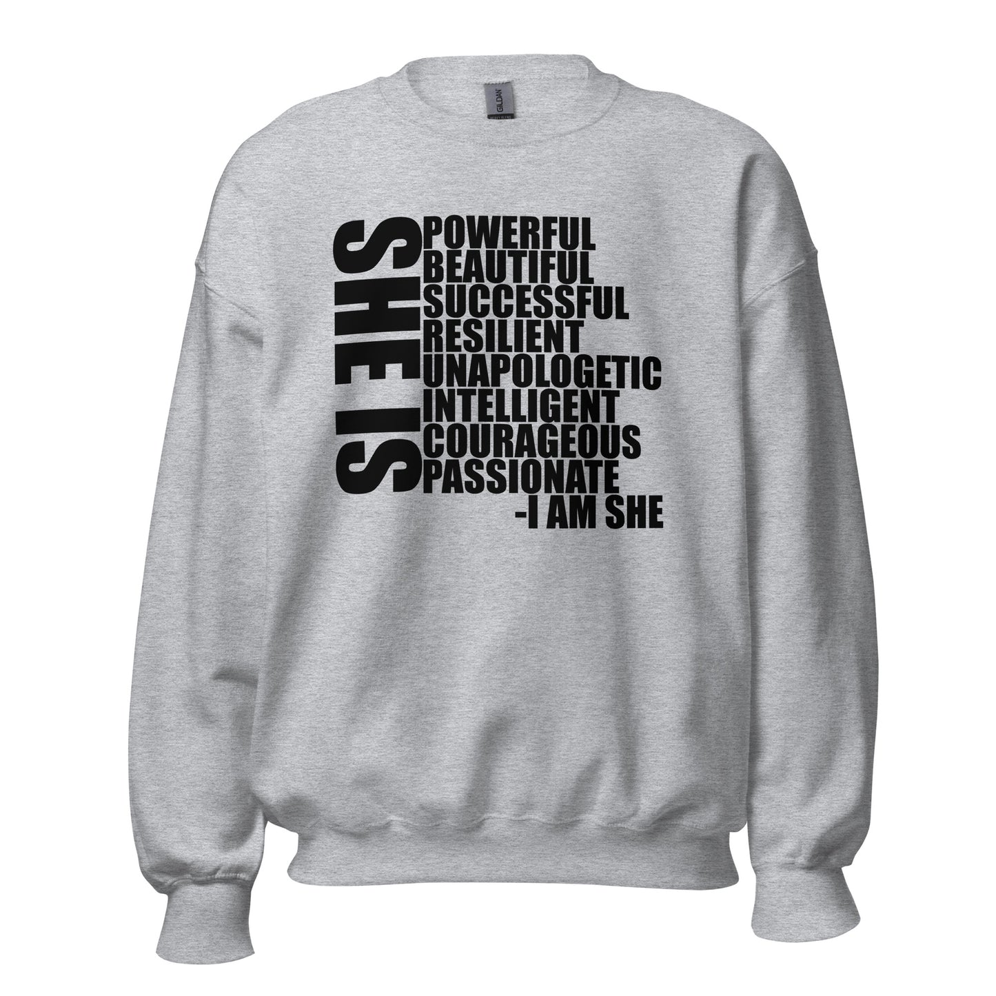 She Is Description Crewneck Sweatshirt black letters