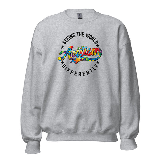 Autism Awareness Seeing The World Differently Crewneck Sweatshirt black letters