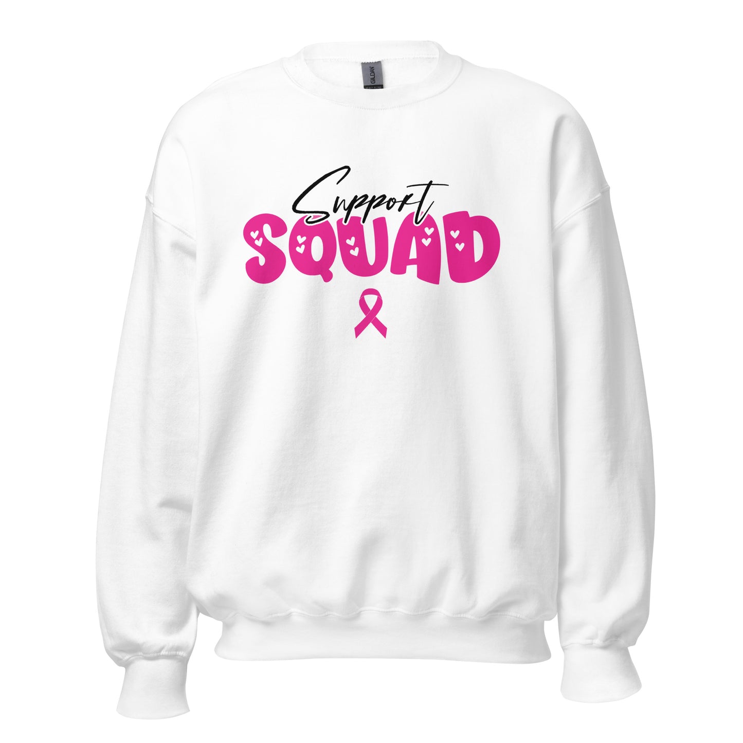 Breast Cancer Support Squad Crewneck Sweatshirt black x pink letters