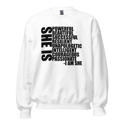 She Is Description Crewneck Sweatshirt black letters