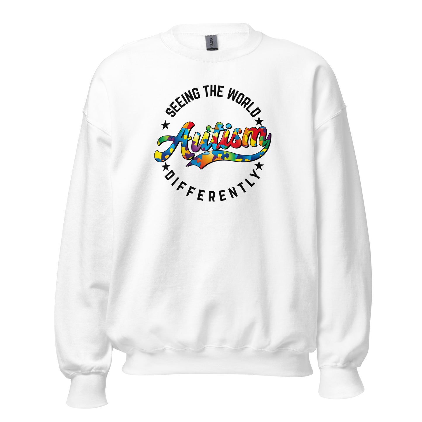 Autism Awareness Seeing The World Differently Crewneck Sweatshirt black letters