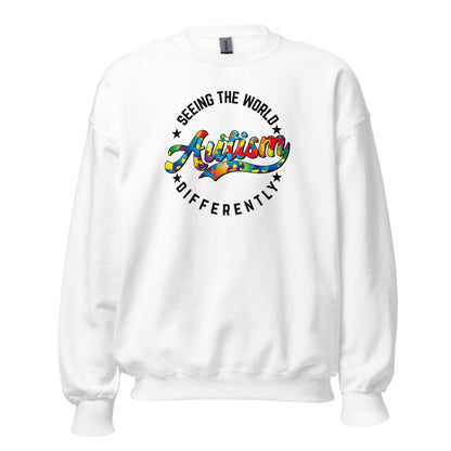 Autism Awareness Seeing The World Differently Crewneck Sweatshirt black letters