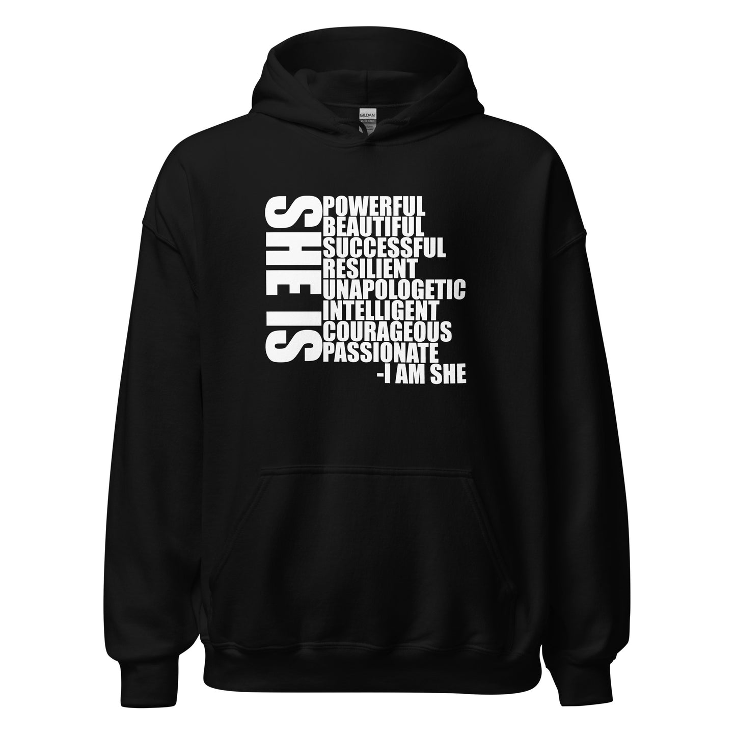 She Is Description Hoodie white letters