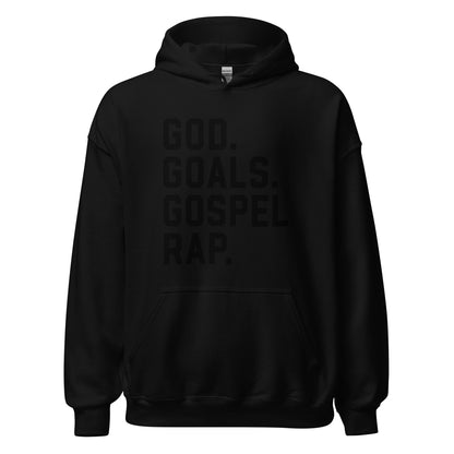 God. Goals. Gospel Rap. Hoodie black letters