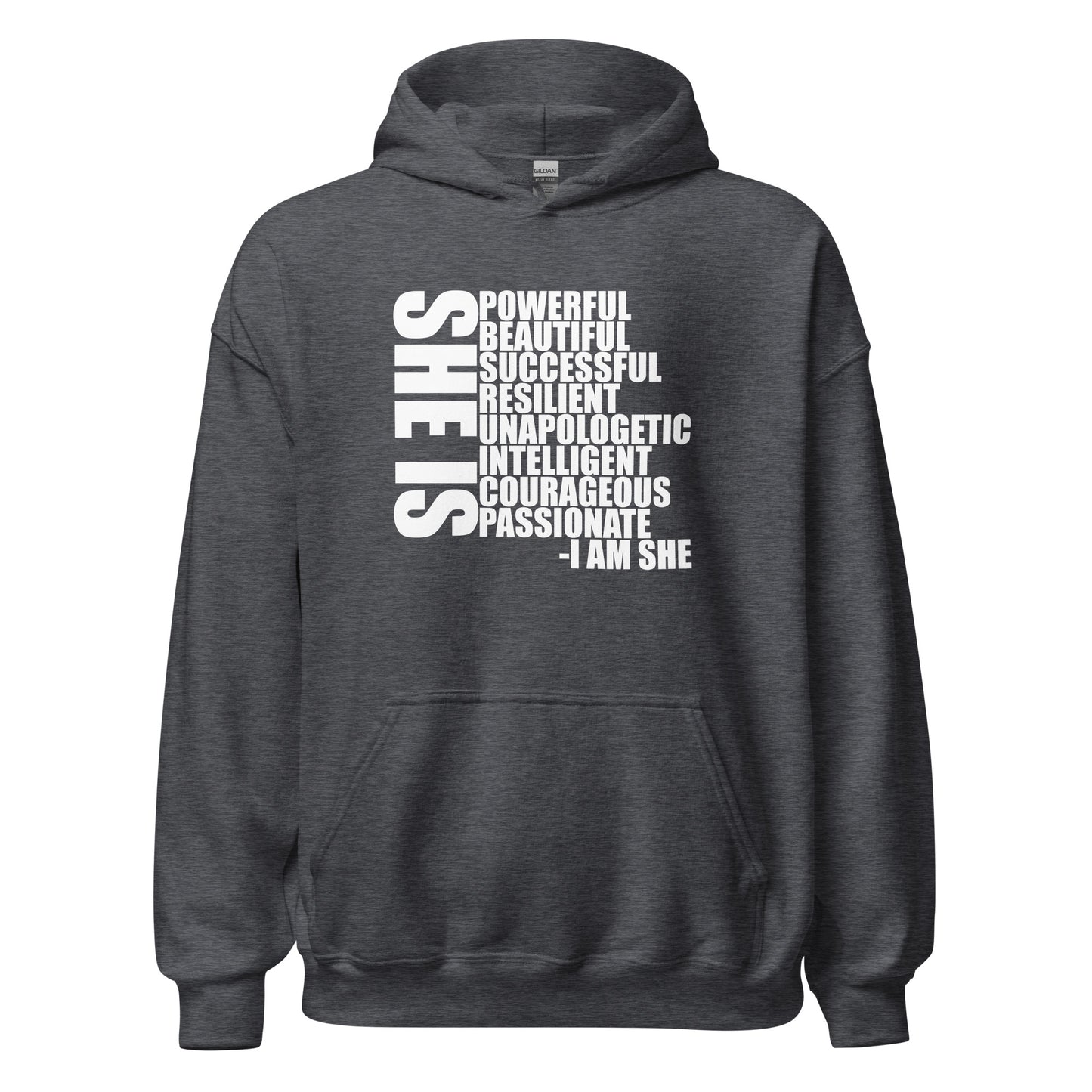 She Is Description Hoodie white letters