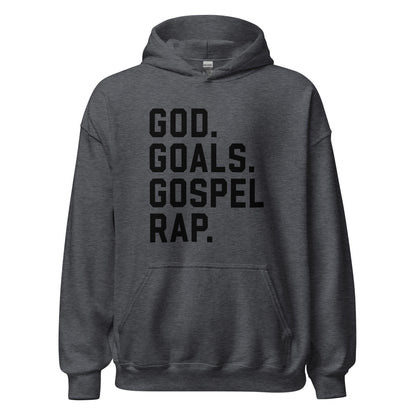 God. Goals. Gospel Rap. Hoodie black letters