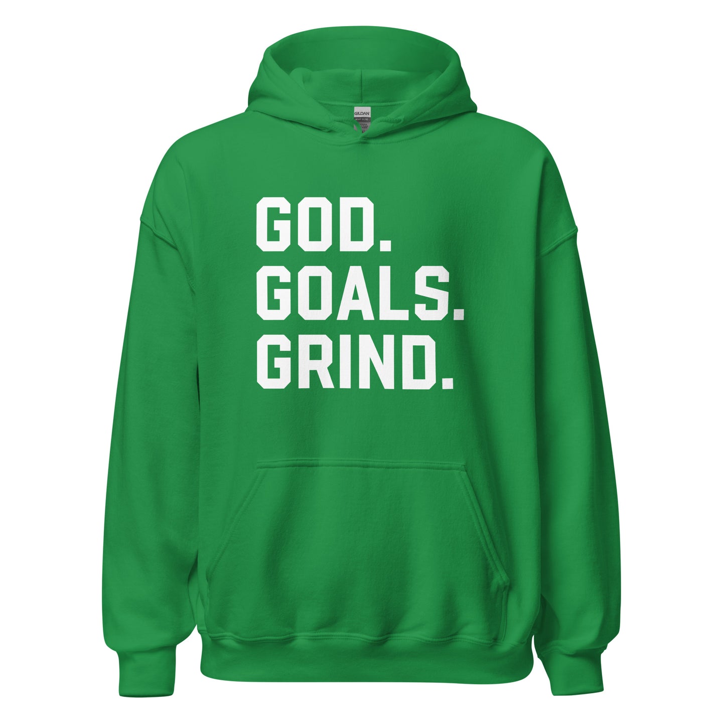 God Goals Grind Hoodie white letters