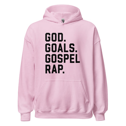 God. Goals. Gospel Rap. Hoodie black letters