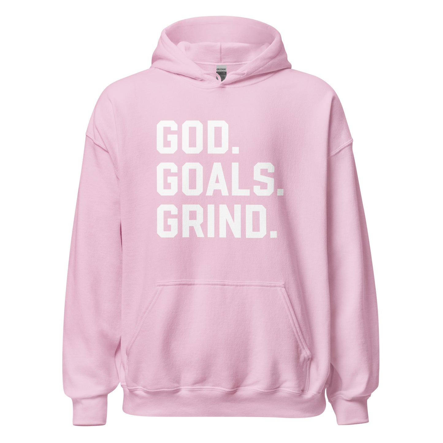 God Goals Grind Hoodie white letters