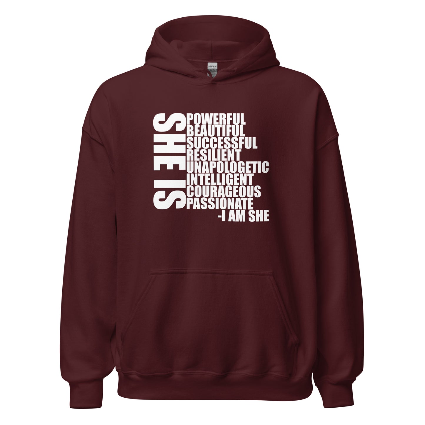 She Is Description Hoodie white letters