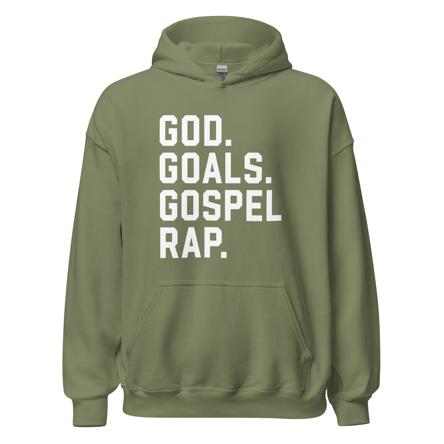 God. Goals. Gospel Rap. Hoodie white letters