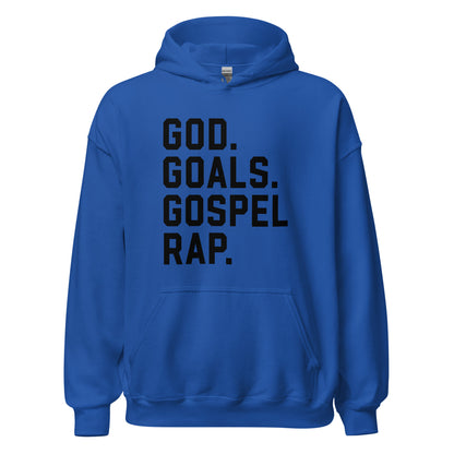 God. Goals. Gospel Rap. Hoodie black letters