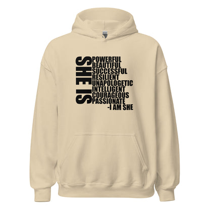 She Is Description Hoodie black letters