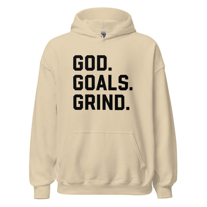 God Goals Grind Hoodie black letters