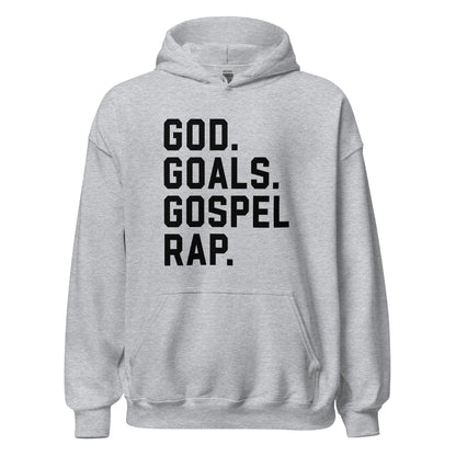 God. Goals. Gospel Rap. Hoodie black letters